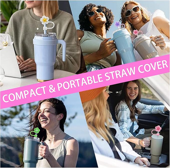Flower Silicone Straw Cover Cap for Stanley Cup, 10 mm 0.4 in Reusable Topper Tips Lids, Gift for Party Decor