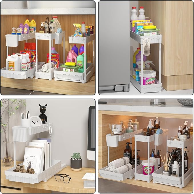 3 Pack Multi-Purpose Under Sink Organizers and Storage (White, 14.85 inches)