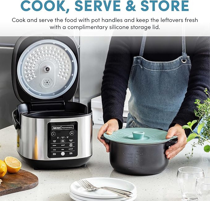 AROMA® 12-Cup (Cooked) Slow Cook Rice Cooker and Brown Rice Cooker with Lift-Out Pot Handles and Silicone Storage Lid — PFAS-Free CoreCoat™ Ceramic