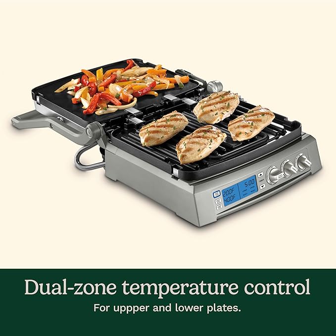 Cuisinart 6-in-1 Elite Griddler, Electric Grill, Griddle & Top Melt, 500°F Temperature Sear Function, LCD Screen, Dishwasher-Safe Cooking Plates, GR-300WSP1, Stainless Steel