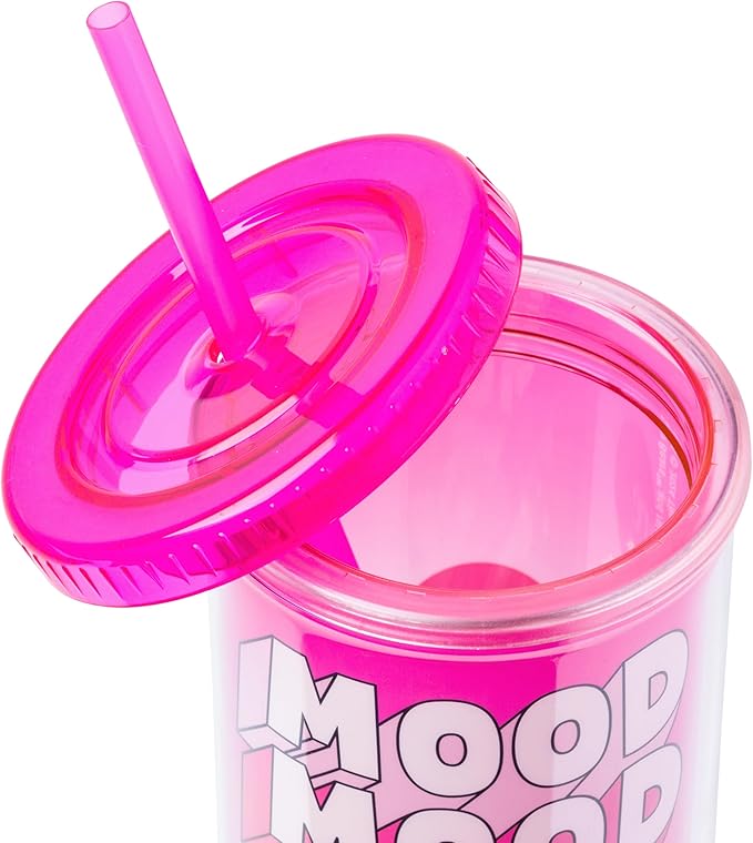 Silver Buffalo Care Bears Mood Plastic Tall Cold Cup with Lid and Straw Featuring Love-A-Lot Bear, 20 Ounces