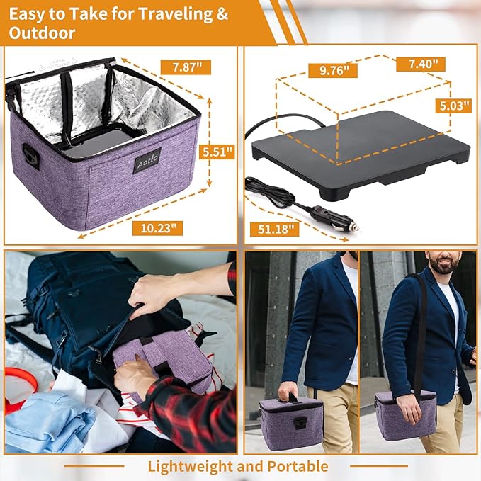 Aotto Portable Oven Electric Lunch Box Food Heater - 12V/24V 2-in-1 Car Food Warmer, Heated Lunch Box for Adults, Cook, Reheat, and Keep Meals Warm for Car, Truck, Travel - Purple
