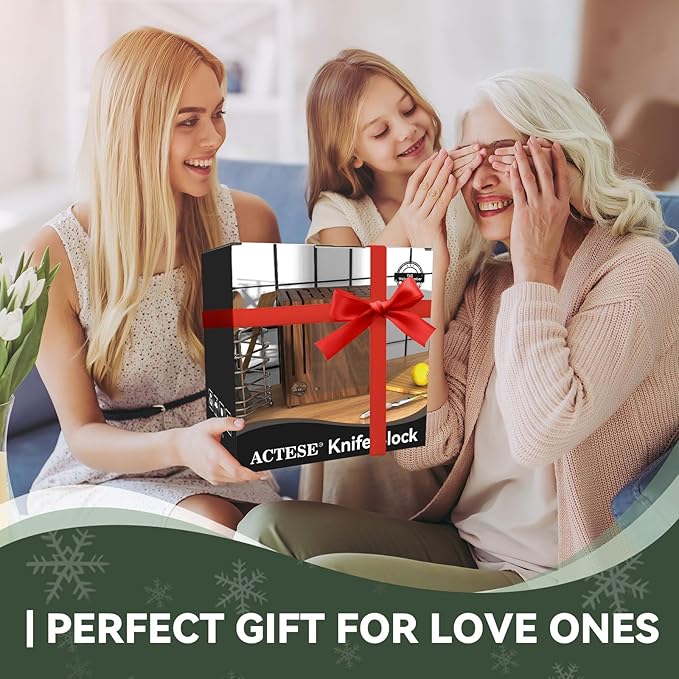 Magnetic Knife Block with Glass Cover, Universal Walnut Wood Knife Holder without Knives for Safe Knife Storage, Large Capacity Knife Storage Organizer for Kitchen Counter Top