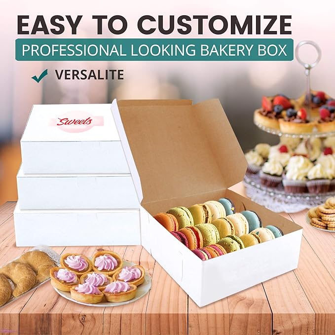 Fit Meal Prep 250 Pack White Bakery Boxes, 6 x 6 x 3 Inches Kraft Lined Pastry Boxes for Cupcakes, Chocolates, Donuts & Macarons