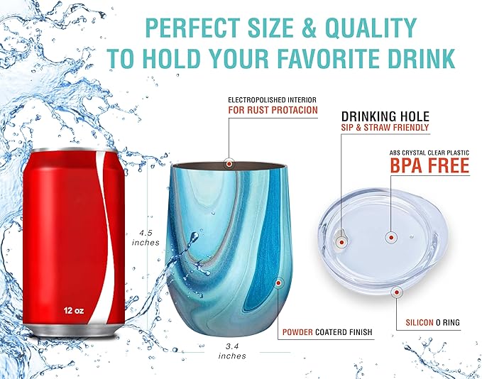 CHILLOUT LIFE 12 oz Stainless Steel Wine Tumblers 2 Pack & 1 Insulated Wine Bottle - Double Wall Vacuum Insulated Wine Glasses Cups with Lids and Straws Set Keeping Cold & Hot Gift Set