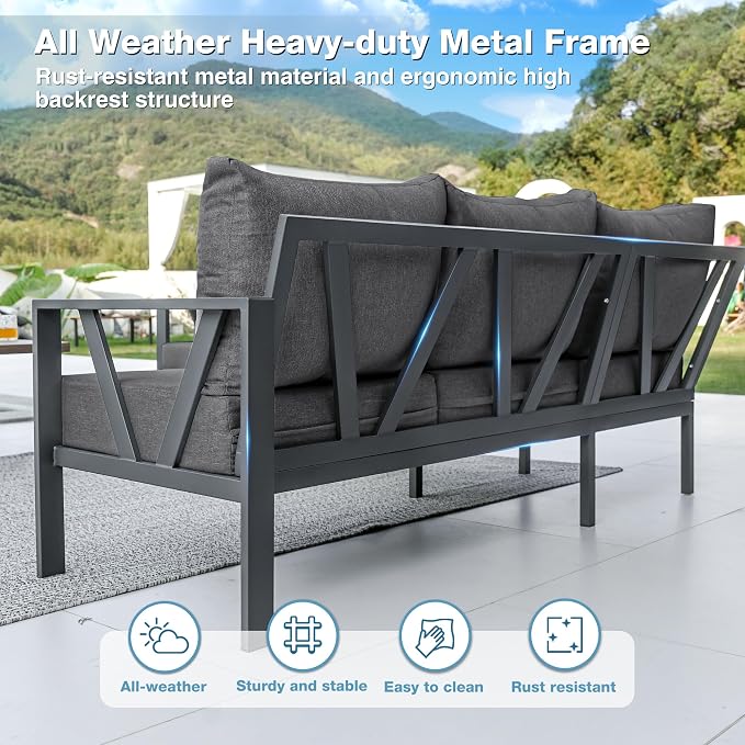 Outdoor Furniture Set, 6 Pieces Outdoor Patio Couch Sectional, L Shaped Metal - Image 4