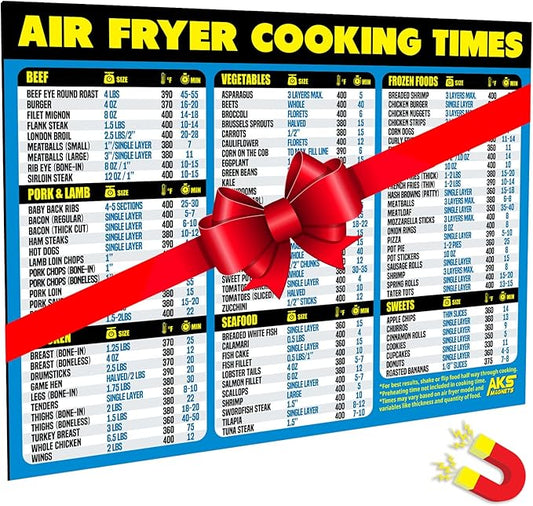Air Fryer Cheat Sheet Magnet - Extra Large Easy to Read Airfryer Accessory - Magnetic Airfryer Cooking Times Chart, Kitchen Gadget Reference Guide for 90 Airfry Foods - Air Fryer Accessories (Blue)