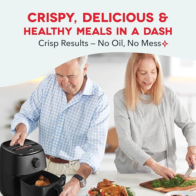 DASH Tasti-Crisp™ Electric Air Fryer Oven, 2.6 Qt., Black – Compact Air Fryer for Healthier Food in Minutes, Ideal for Small Spaces - Auto Shut Off, Analog, 1000-Watt