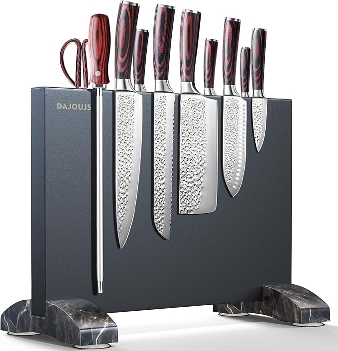 Magnetic Knife Block, Magnetic Kitchen Knife Holder Stand with Strong Magnet Strip for Kitchen Counter, Stainless Steel Double-Sided Universal Knife Storage Rack Organizer Without Knives-Black