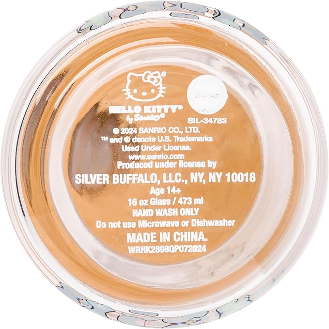 Silver Buffalo Sanrio Hello Kitty Leopard Print Glass Tumbler with Bamboo Lid and Glass Straw, 16 Ounces