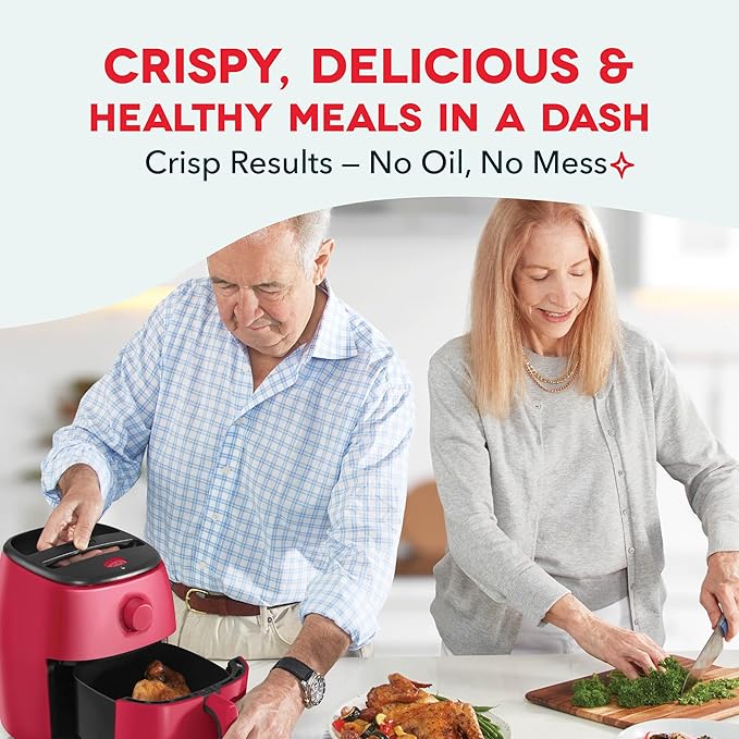 DASH Tasti-Crisp™ Electric Air Fryer Oven, 2.6 Qt., Red – Compact Air Fryer for Healthier Food in Minutes, Ideal for Small Spaces - Auto Shut Off, Analog, 1000-Watt