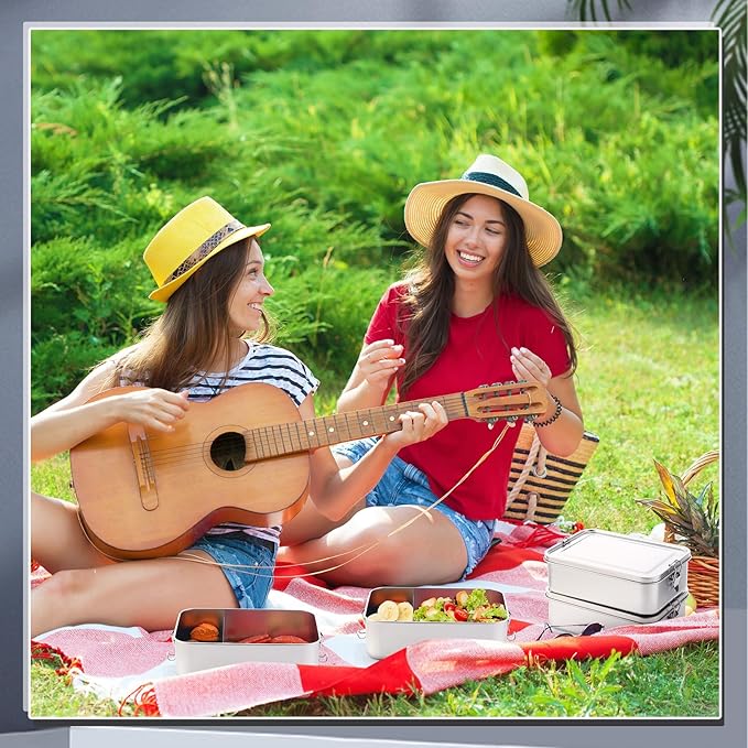 Umigy 8 Pcs Stainless Steel Food Containers 2400ml Metal Bento Lunch Box Stainless Steel Food Storage Containers, Lockable Clips to Leak Proof, Reusable Dishwasher Snack Boxes for Work