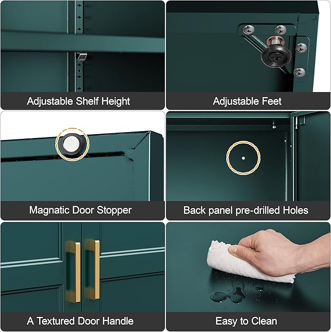 71" Tall Metal Storage Cabinet, Kitchen Pantry Storage Cabinets with Doors and 4 Shelves, Food Pantry Cabinet, Large Cupboard, Utility Steel Cabinets for Dining, Kitchen, Living Room, Green