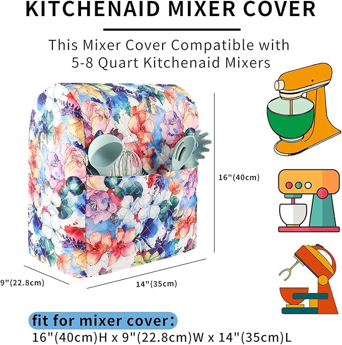 Kitchen Aid Mixer Cover,Kitchen Stand Mixer Cover Compatible With 5-8 Quart Kitchenaid Hamilton Mixers,Kitchen Aid Covers for Stand Mixer With Pockets,Kitchen Aid Mixer Assecories