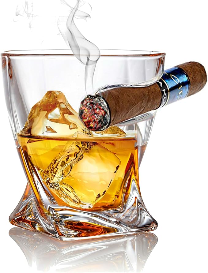 Whiskey Glasses set of 2 - Crystal Old Fashioned Rock Glass Scotch Bourbon and Spirits 10 Ounce Liqueur Tumbler with Side Rest