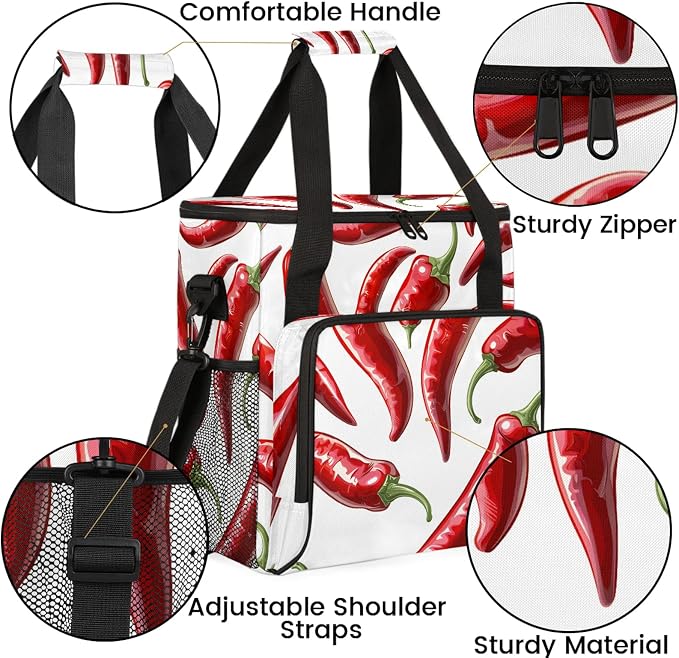 Chili Peppers Coffee Maker Travel Bag, Food Insulated Grocery Bag Travel Picnic - Image 6