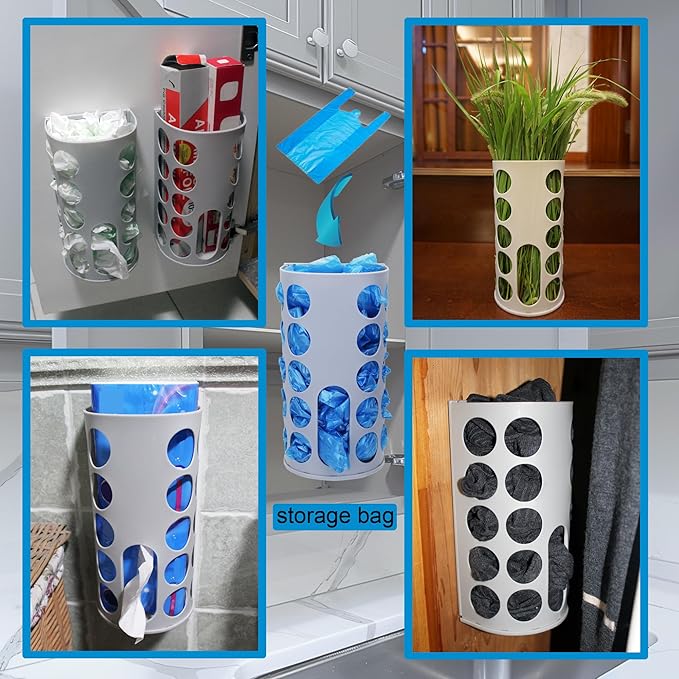 Wall-Mounted Plastic Bag Holder (2 Pack) - Multi-Use Kitchen Organizer for Grocery Bags, Socks & Underwear | Space-Saving Design with Adhesive & Screws