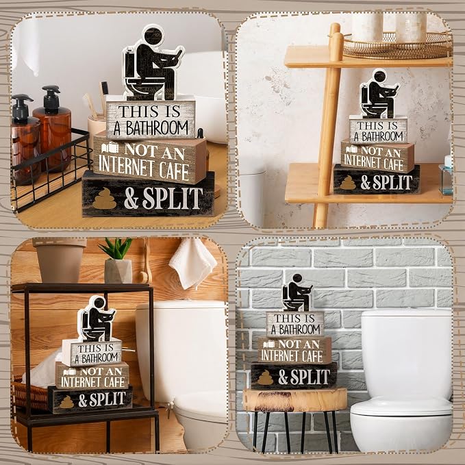 Moucuny 4 Pcs Funny Toilet Decor Sign Farmhouse Bathroom Shelf Decor and - Image 5