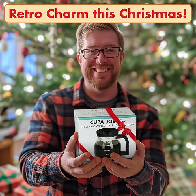 Cupa Joe Coffee Mug – 20oz Borosilicate Glass Diner Pot Mug with Spill-Proof Lid – Funny Novelty Gift for Coffee Lovers, Dads, Office, Travel & More