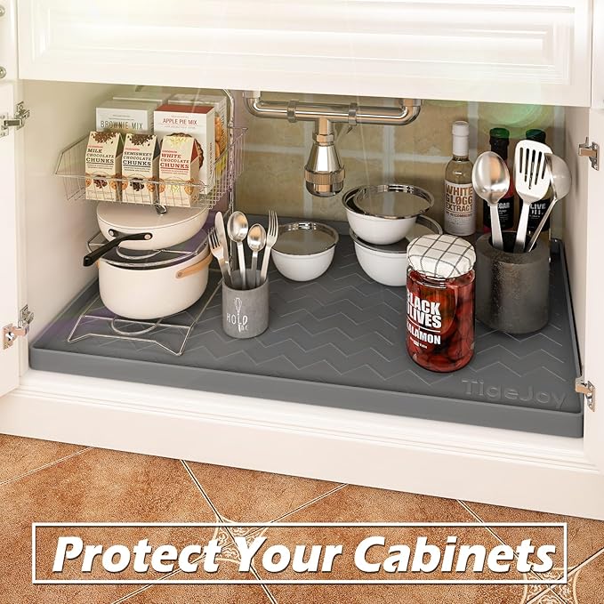 TigeJoy 34" x 19" Under Sink Mats for Kitchen Waterproof, Leak-Proof Silicone Mat Sink Protector and Cabinet Liner, Kitchen Essentials Organizer and Storage, Boot or Shoe Tray, Pet Feeding Mat