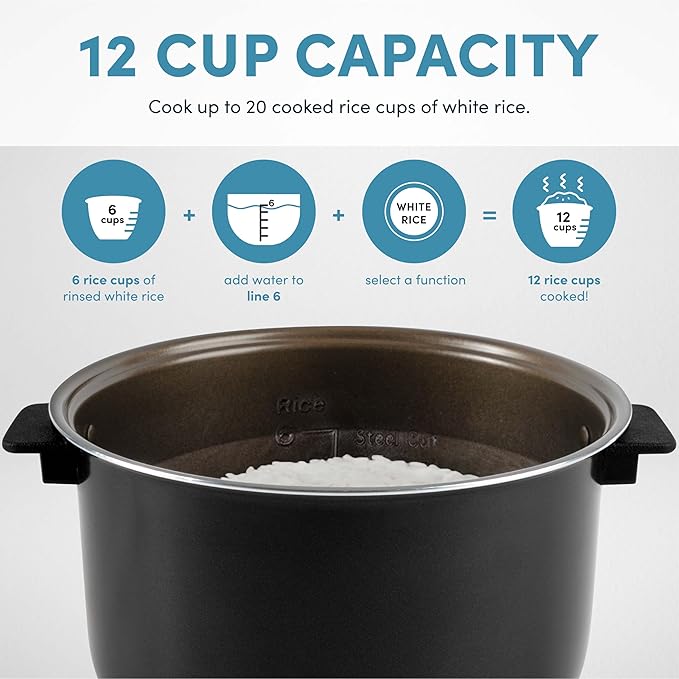AROMA® 12-Cup (Cooked) Slow Cook Rice Cooker and Brown Rice Cooker with Lift-Out Pot Handles and Silicone Storage Lid — PFAS-Free CoreCoat™ Ceramic