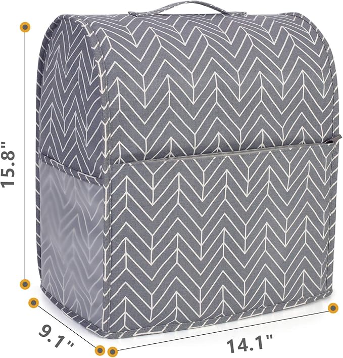 Yarwo Dust Cover for 6-8 qt Stand Mixer, Protective Stand Mixer Cover with Top Handle and Pockets for Extra Accessories, chevron