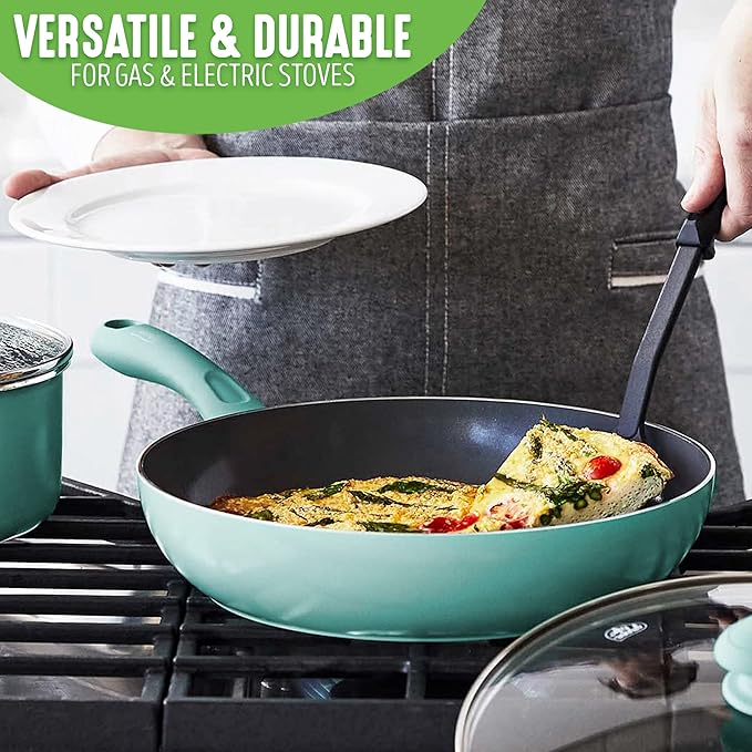 GreenLife Soft Grip Diamond Healthy Ceramic Nonstick 13 Piece Cookware Pots and Pans Set, PFAS-Free, Dishwasher Safe, Turquoise, Diamond Cookware