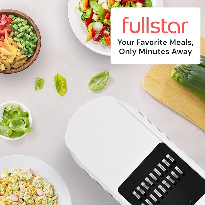 Fullstar Mandoline Slicer for Kitchen - Vegetable Chopper, Onion Potato Food Veggie Fruit Slicer and Cutter with Container, Kitchen Gadgets & Gifts, Home Essentials (6-in-1, Gray/Green)