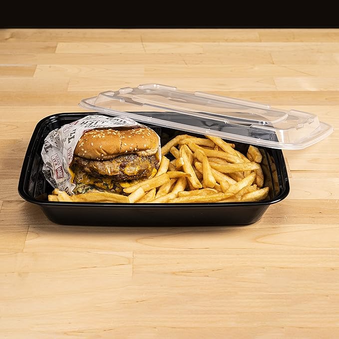 TIYA Food Containers - 24 oz Bulk 150 Pack with Lids - Rectangular Plastic To-Go Containers - Reusable, Microwavable, Dishwasher Safe - Leak-Proof for Meal Prep - BPA-Free