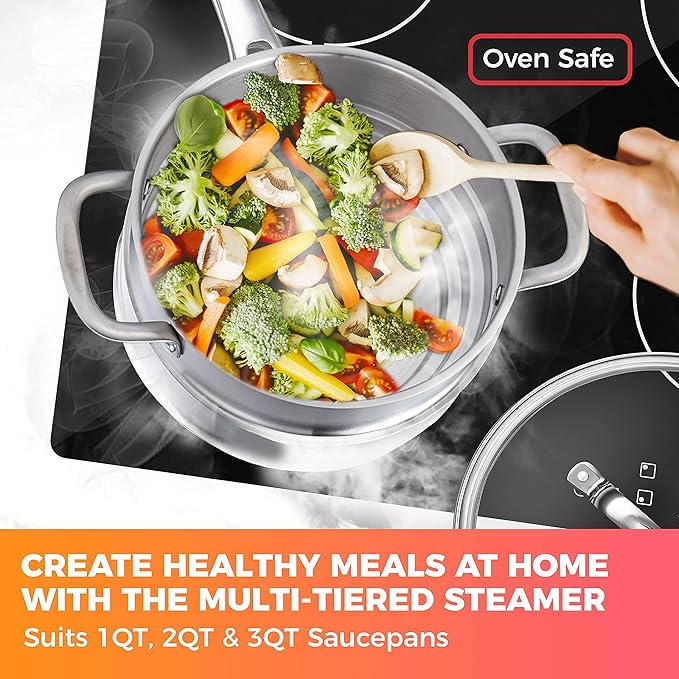 Mueller Pots and Pans Set 17-Piece, Ultra-Clad Pro Stainless Steel Cookware Set, Ergonomic EverCool Handle, Induction Cookware, Includes Saucepans, Skillets, Dutch Oven, Stockpot, Steamer For Cooking