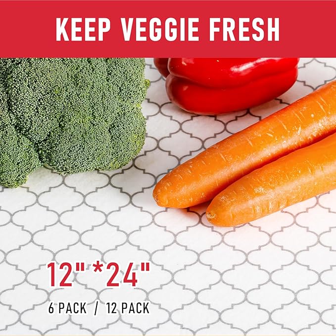Cooyes 12 Pack Refrigerator Liners, Non Slip Fridge Mats Washable, Refrigerator Shelf Liner for Glass Shelves and Drawers, Keep Produce Fresh Longer, 12" × 24"