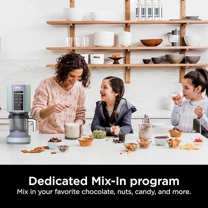 Ninja CREAMi Ice Cream Maker for Gelato, Mix-ins, Milkshakes, Sorbet, Smoothie Bowls, 7 One-Touch Programs, with (2) Pint Containers & Lids, Compact Size, Perfect for Kids, Blueberry Mint, NC301MT