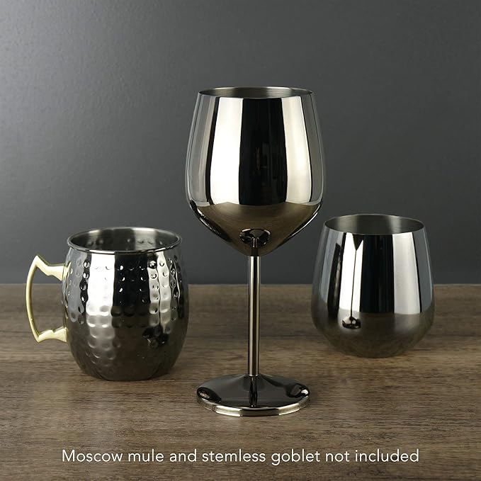 PG Set of 4 Stainless Steel Wine Glasses - 18.5oz Black Unbreakable Stem Metal Wine Goblets