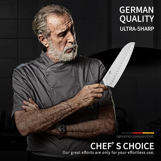 MAD SHARK Kitchen Knife, Professional 8-inch Santoku Knife, Made of German High Carbon Stainless Steel, Non-stick Ultra Sharp Kitchen Knife with Ergonomic Handle, Gift Box