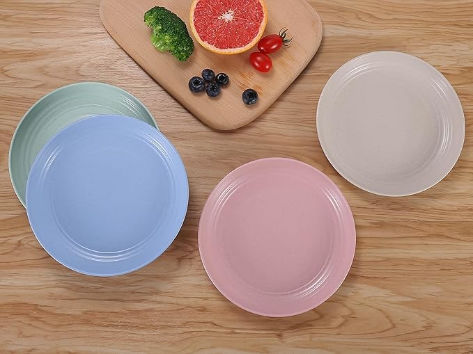 LuckyZone 7 Inches Small Unbreakable Wheat Straw Plates - Reusable Plate Sets of 6 - Dishwasher & Microwave Safe - Healthy, BPA Free & Eco-Friendly (7 Inches/6Color)