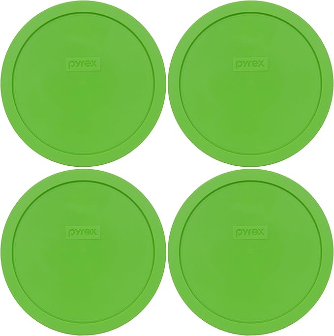 Pyrex 7402-PC Green Round 6/7 Cup Plastic Storage Lid, Made in USA - 4 Pack