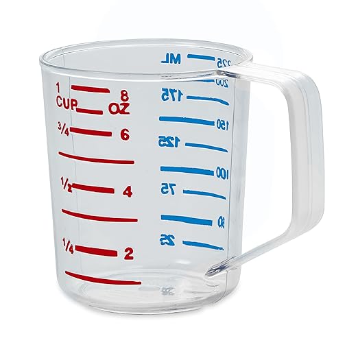 Rubbermaid Commercial Products Bouncer Clear Measuring Cup, 1-Cup /0.25-Quart, Clear, Strong Food Grade, Easy Read for Liquid/Dry Ingredients, for Home/Professional Kitchen