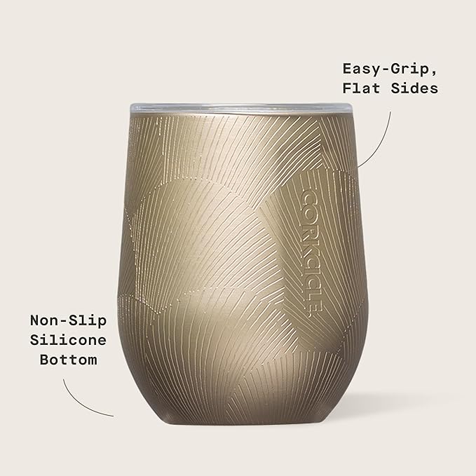 Corkcicle Stemless Wine Tumbler - Keeps Drinks Cold for 6 Hours - Triple-Insulated Stainless Steel - Non-Slip Base - Summer Drinkware Gift - Keeps Drinks Ice Cold - 12 oz - Champagne Dreams
