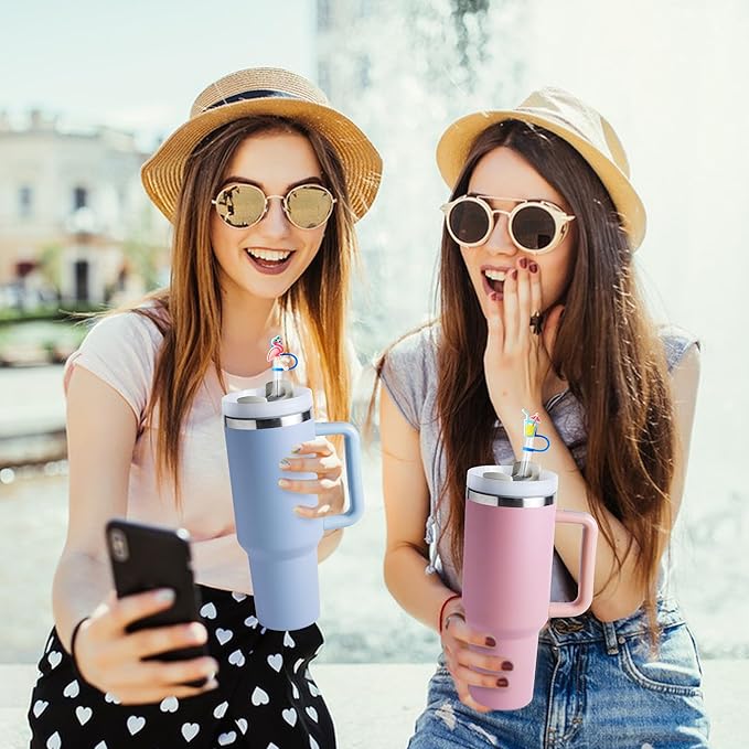 8Pcs Summer Cap Straw Cover Cap for Stanley Cup 40oz/30oz Tumbler, 10mm Reusable Cute Drinking Straw Topper Accessories, Portable Protector Plugs Decorations Gifts for Party Favors