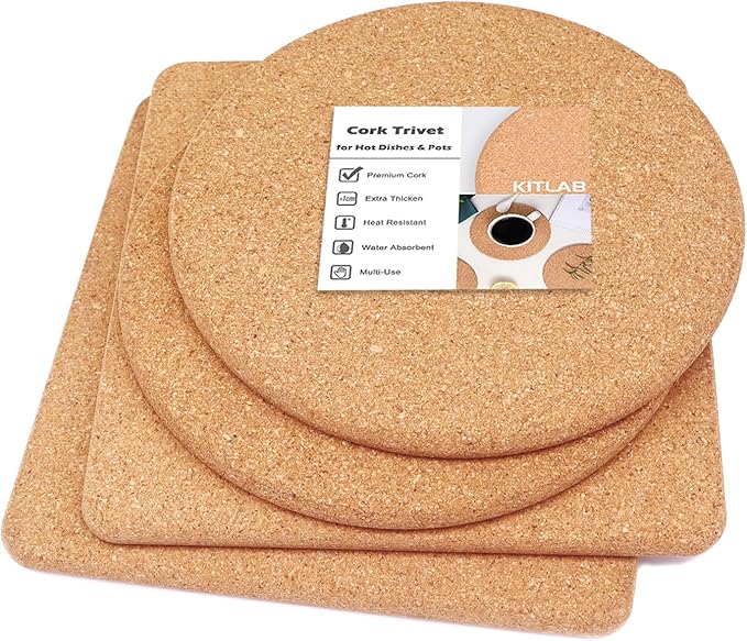 Cork Trivet, High Density Fine Particle Thick Cork Trivets for Hot Dishes, 8 Inch Heat Resistant Cork Coaster, Cork Placemats Cork Hot Pads for Hot Pots and Pans, 4 Pcs