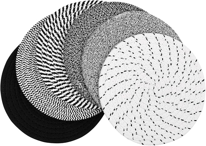 SHACOS 8 Inch Trivets for Hot Dishes 6 Pieces Heat-Resistant Trivet Set, Cotton Trivets Mats for Kitchen, Hot Pads for Countertops Table, Farmhouse Home Decor Essentials, Black