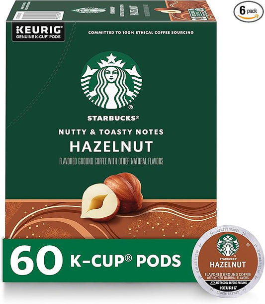 Starbucks K-Cup Coffee Pods, Hazelnut Flavored Coffee, Naturally Flavored, 100% Arabica, 6 boxes (60 pods total)