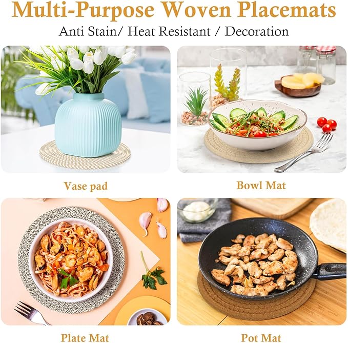 Billbotk 8"" Trivets for Hot pots and Pans, 6 Heat Resistant Hot Pads, Pot Holders for Kitchen, Hot Plate Mats for Table, Kitchen Decor for Counter, Home Essentials, Farmhouse, Brown, WT-6-2