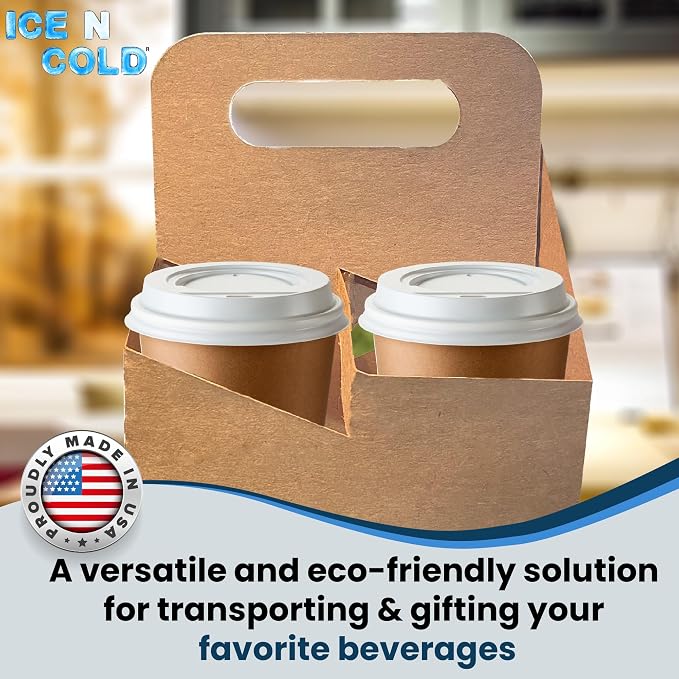 4 Cup Drink Carrier with Handle | Kraft Paperboard Holder Disposable - Image 4