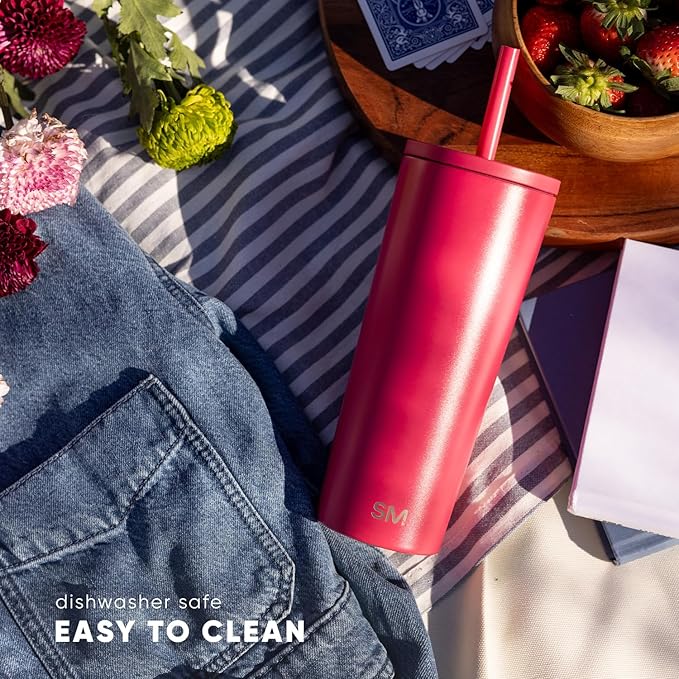 Simple Modern Insulated Tumbler with Lid and Straw | Iced Coffee Cup Reusable Stainless Steel Water Bottle Travel Mug | Gifts for Women Men Her Him | Classic Collection | 24oz | Supersonic Blue