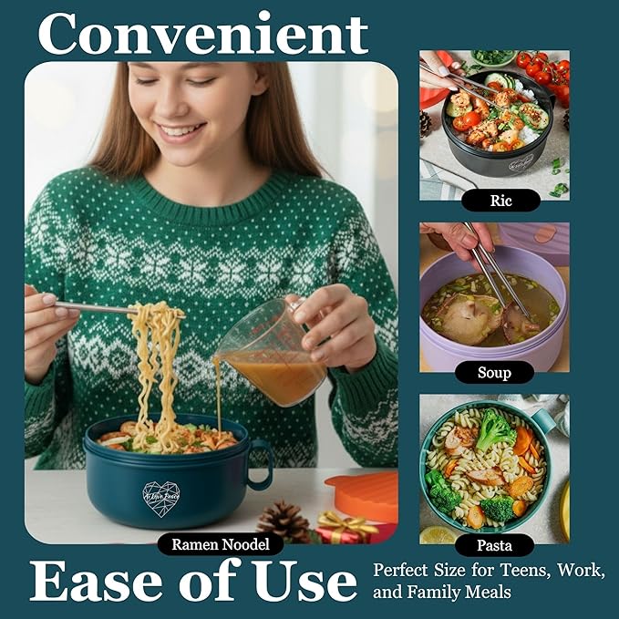 AI LOVE PEACE Ramen Bowl, 40 oz Microwaveable Noodle Cooker for Ramen, Pho, Soup, and Pasta, Dishwasher Safe and Portable, Ideal for Home, Office, Dorm, or Gift (Orange)