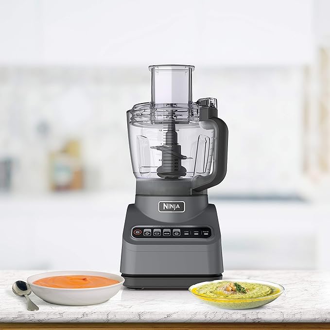 Ninja Food Processor, Professional Plus, 1000 Peak Watts, 4 Functions for Chopping, Slicing, Purees & Dough with 9-Cup Processor Bowl, 3 Blades, Food Chute & Pusher, Silver, BN601