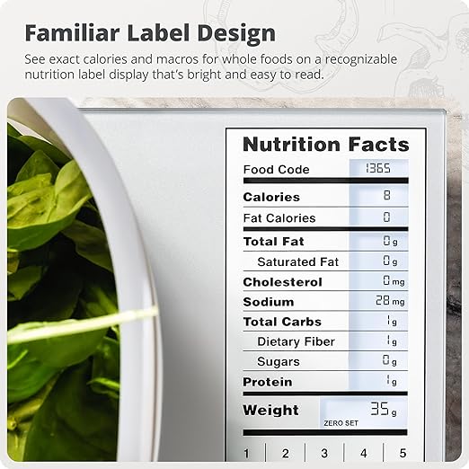 Greater Goods Digital Nutrition Scale – Accurate Macro and Calorie Tracking for Meal Prep, Weight Loss, and Healthy Eating | 2,000 Built-in Foods, Intuitive Nutrition Label Display, 11lb Cap, Silver