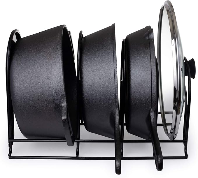 Heavy Duty Pan Organizer, Extra Large 5 Tier Rack - Holds Cast Iron Skillets, Dutch Oven, Griddles - Durable Steel Construction - Space Saving Kitchen Storage - No Assembly Required - Black 15-inch