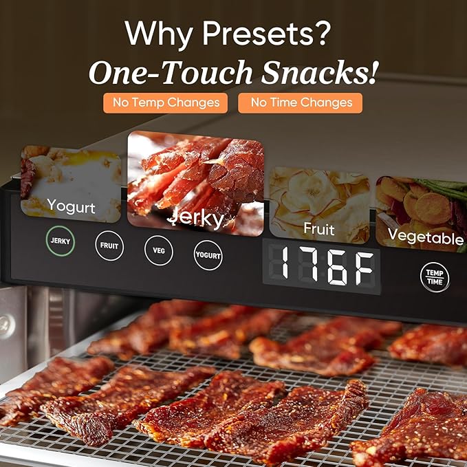 COSORI Food Dehydrator for Jerky, 176°F Temperature Control, 5 Stainless Steel Trays Dryer Machine, 4 Presets, 48H Timer, for Dog Treats, Meat, Fruit, Veggies, Snacks, Recipe Book Included